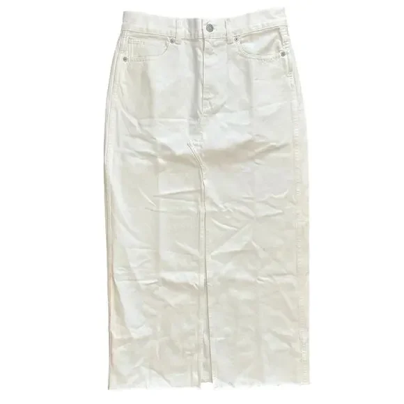 NWT Madewell The Rilee Denim Midi Skirt In Tile White Size 26 - Picture 4 of 7